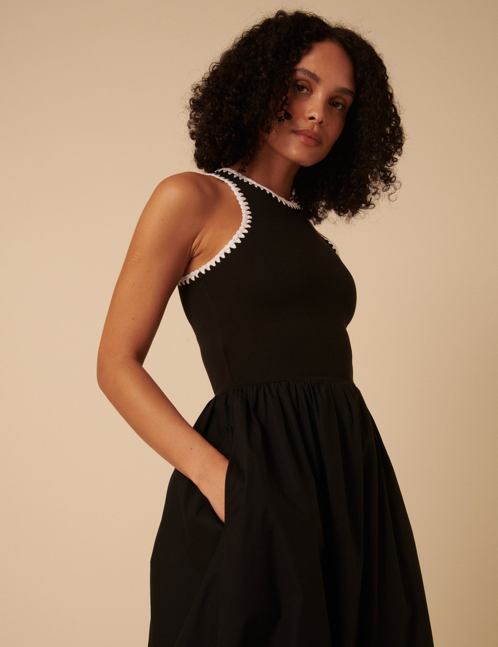 Black Crochet Trim Seattle Midi Dress