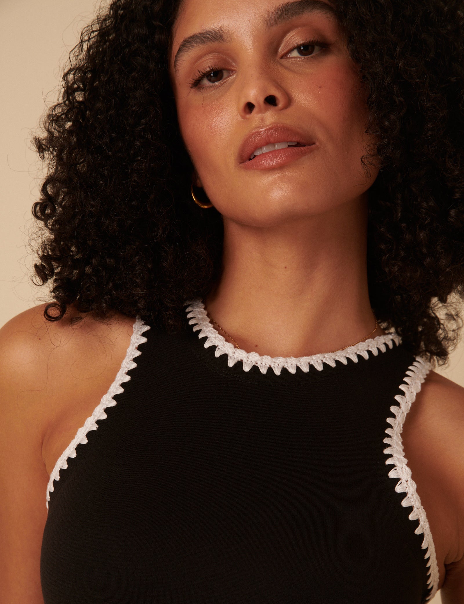 Black Crochet Trim Seattle Midi Dress