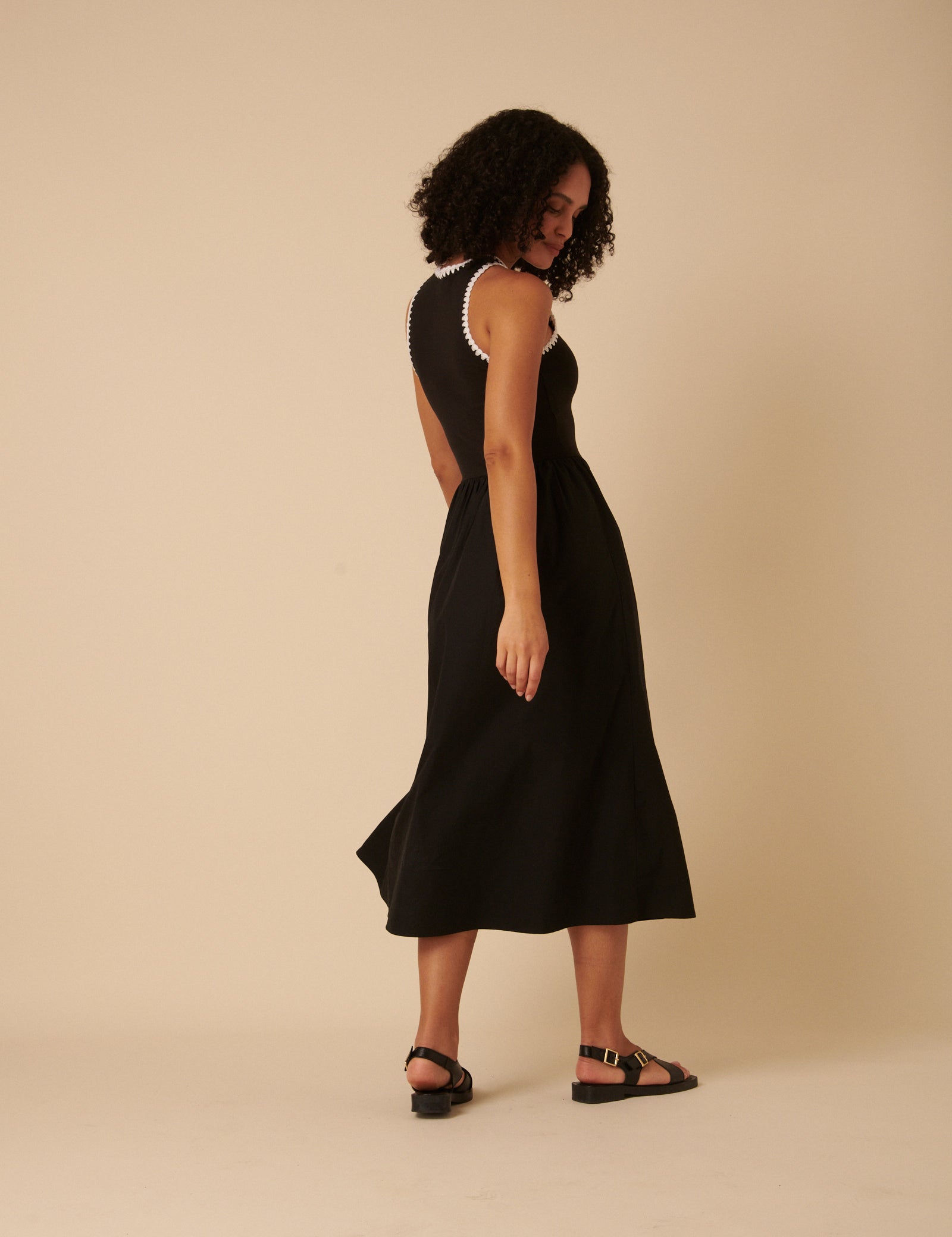 Black Crochet Trim Seattle Midi Dress