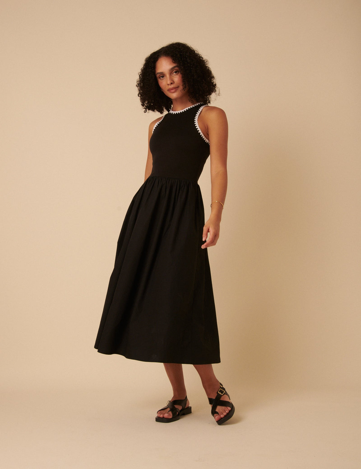 Black Crochet Trim Seattle Midi Dress