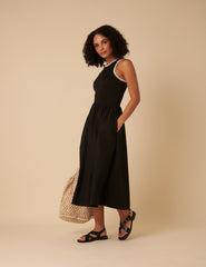 Black Crochet Trim Seattle Midi Dress