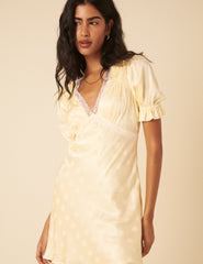 Butter Yellow Polka Dot Jacquard Angela Mini Dress