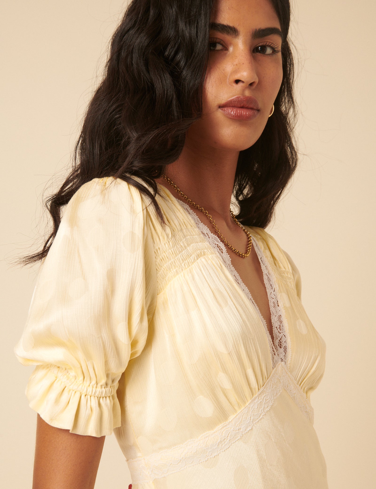 Butter Yellow Polka Dot Jacquard Angela Mini Dress