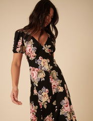 Black Floral Ella Midi Dess