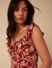 Red And Pink Floral Libby Midi Dress