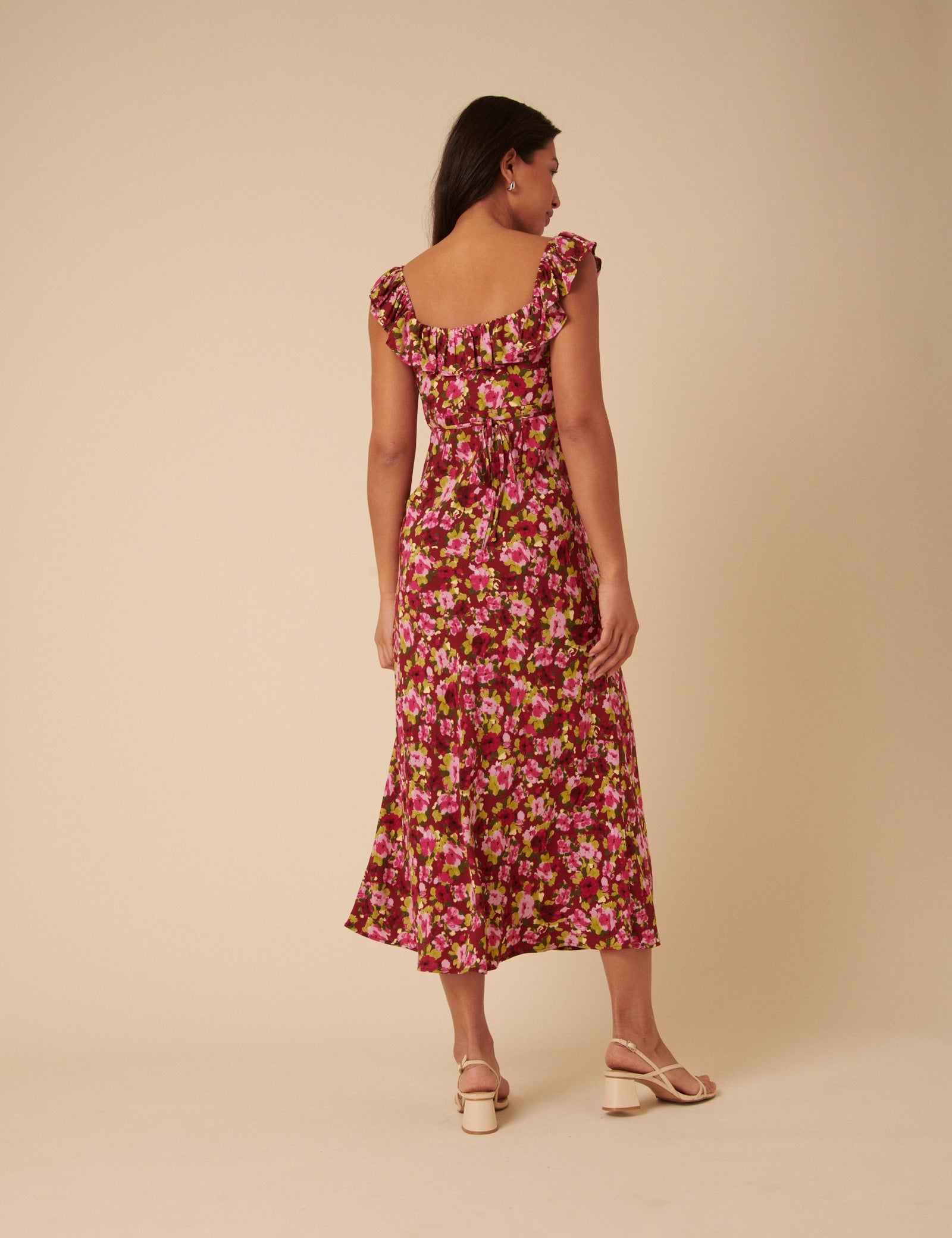Red And Pink Floral Libby Midi Dress