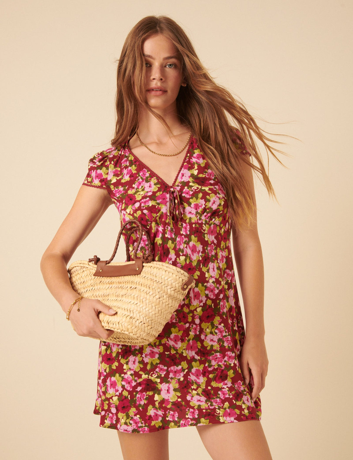 Red And Pink Floral Rosa Mini Dress