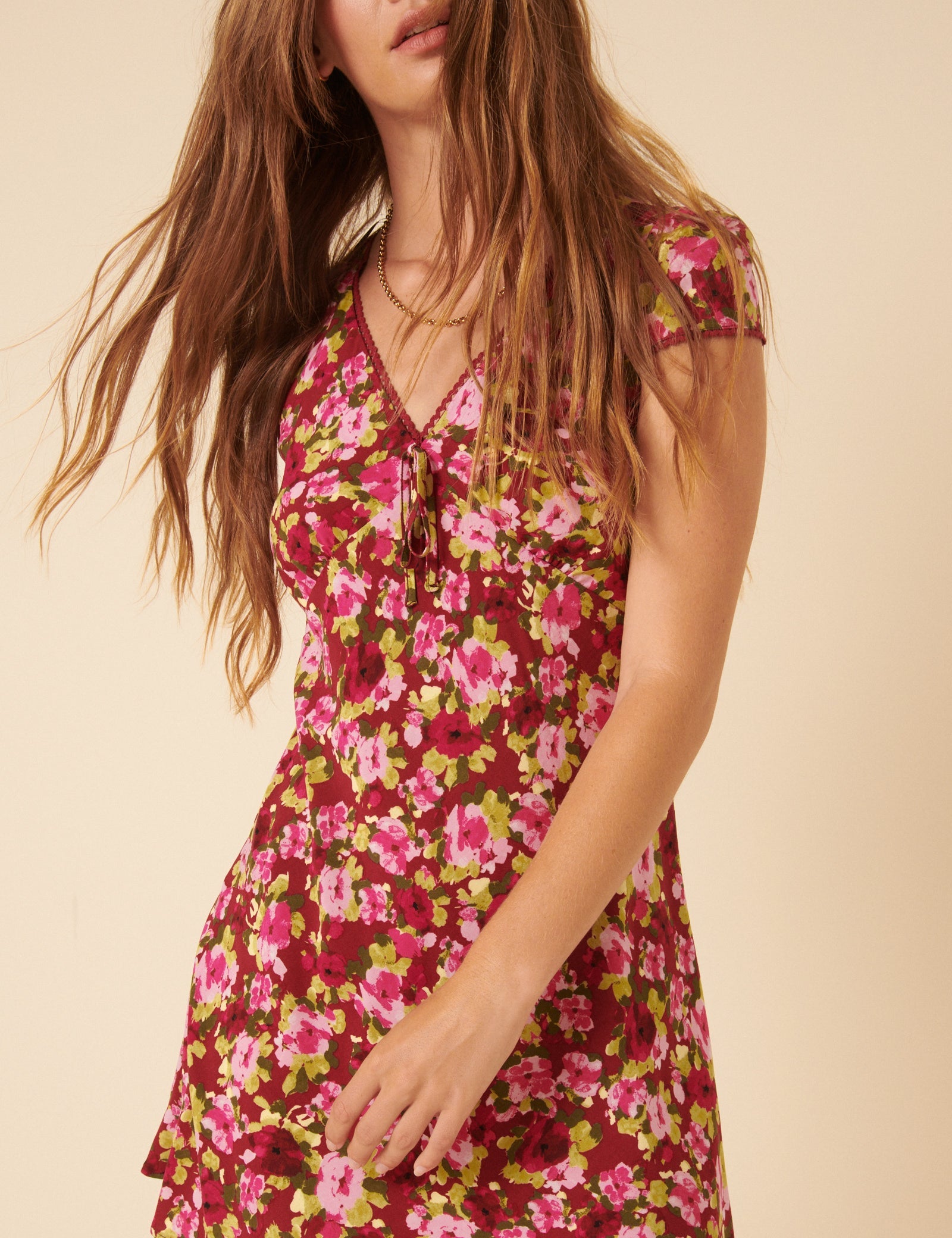 Red And Pink Floral Rosa Mini Dress