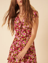 Red And Pink Floral Rosa Mini Dress