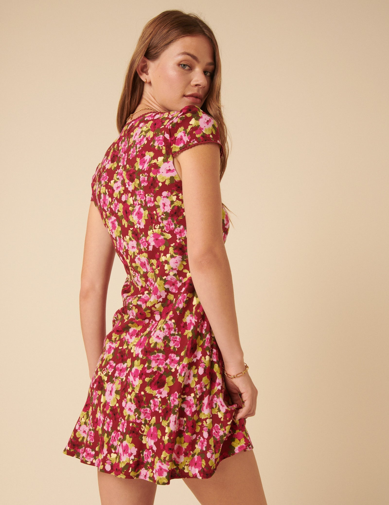 Red And Pink Floral Rosa Mini Dress