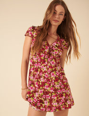Red And Pink Floral Rosa Mini Dress