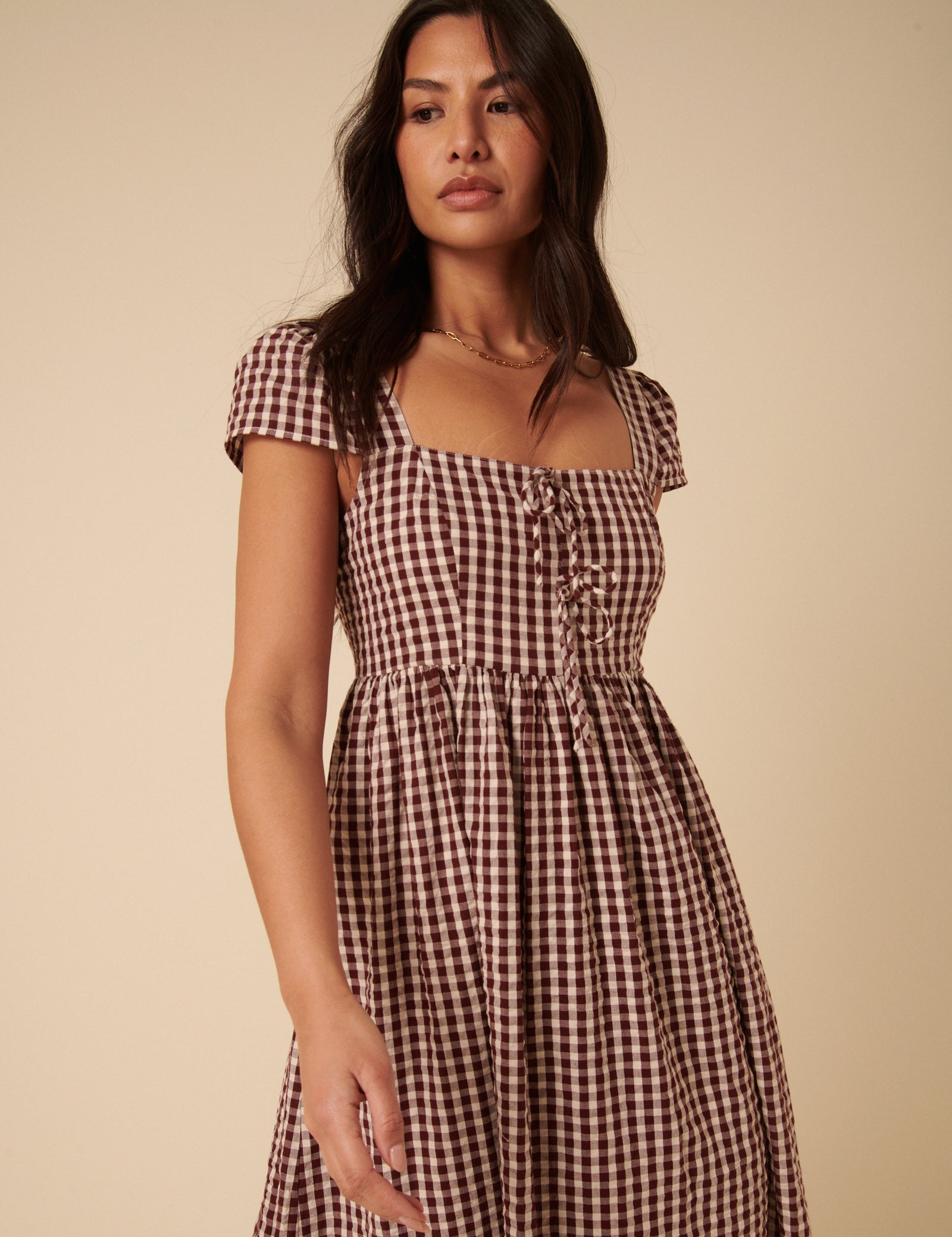 Brown Gingham Heidi Midi Dress