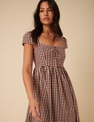Brown Gingham Heidi Midi Dress
