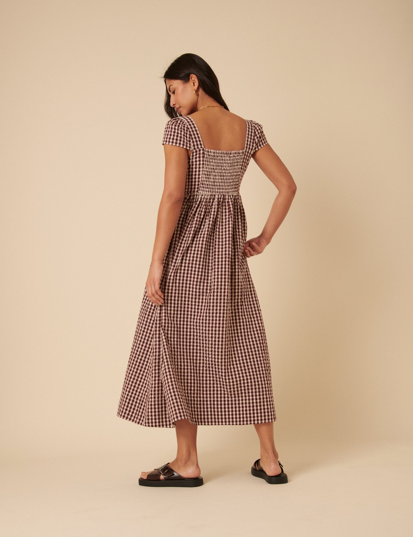 Brown Gingham Heidi Midi Dress