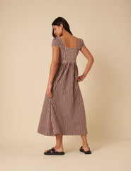 Brown Gingham Heidi Midi Dress