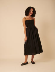 Black Ruched Bodice Tamara Midi Dress