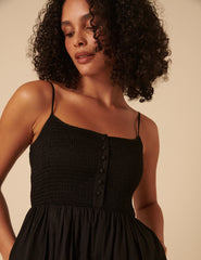 Black Ruched Bodice Tamara Midi Dress