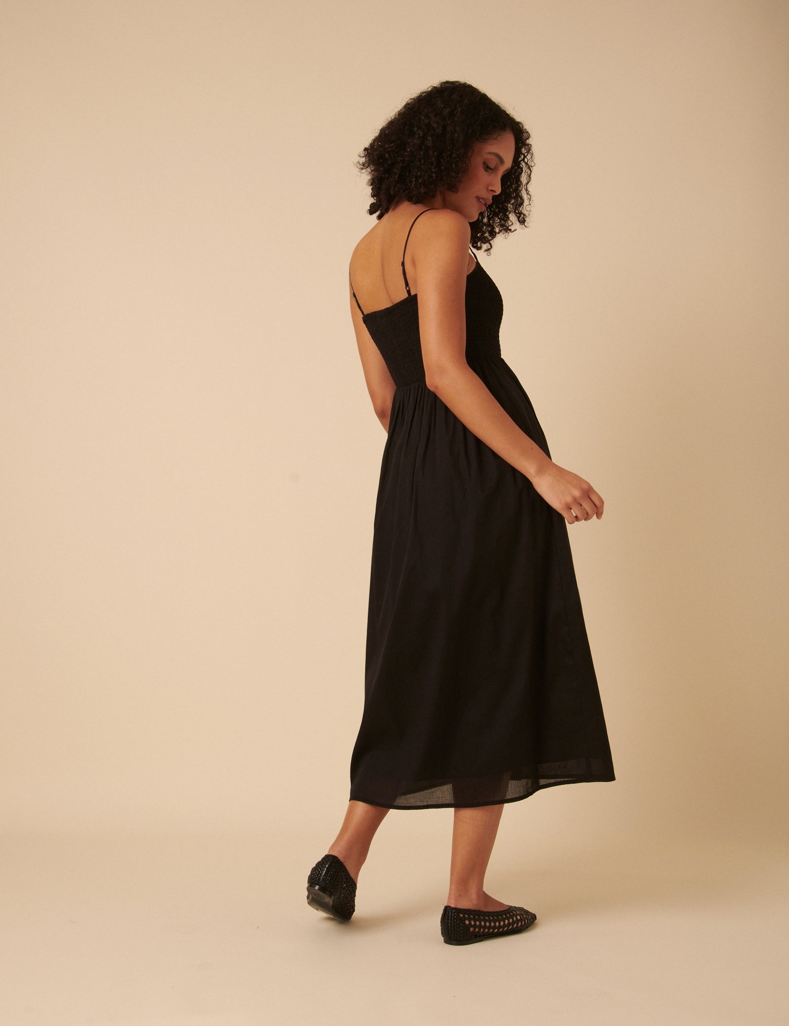 Black Ruched Bodice Tamara Midi Dress