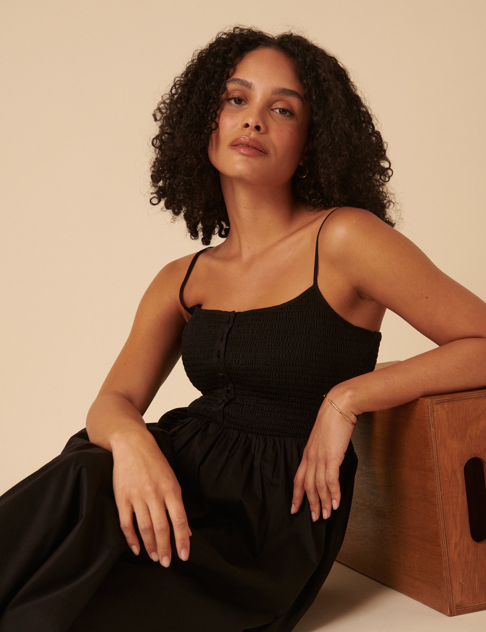 Black Ruched Bodice Tamara Midi Dress