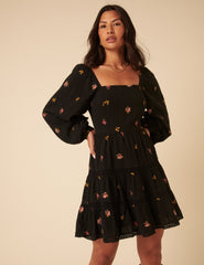 Black Floral Tiered Whitley Mini Dress