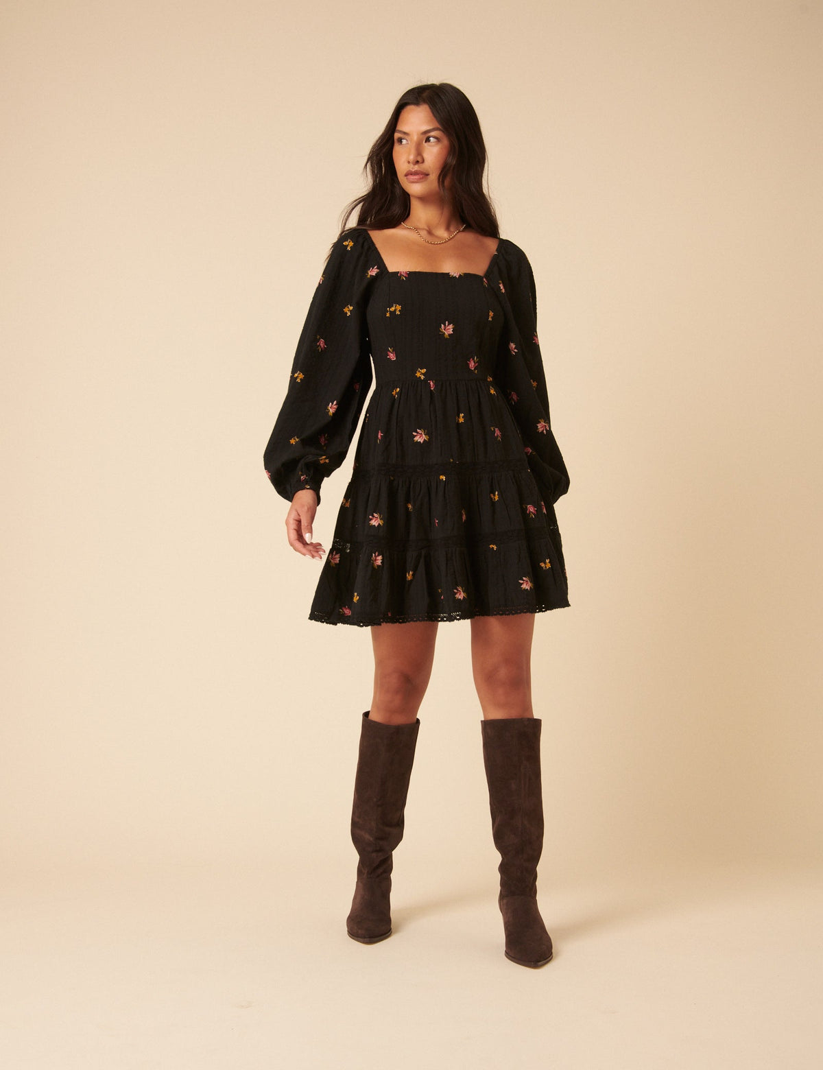 Black Floral Tiered Whitley Mini Dress