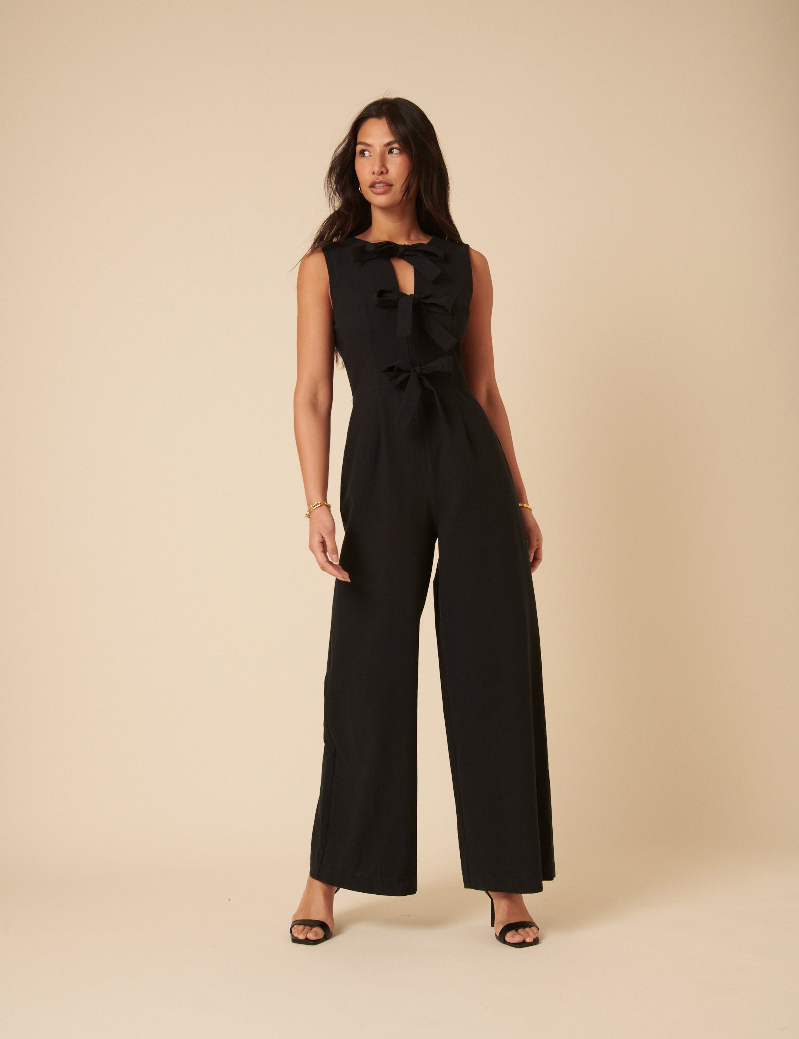 Black Bow Front Bertha Jumpsuit