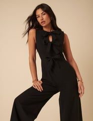 Black Bow Front Bertha Jumpsuit