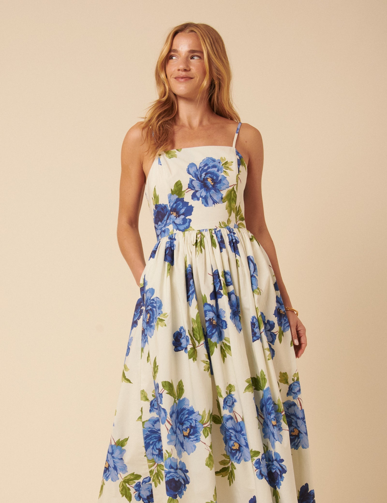 Cream Floral Madeline Midi Dress