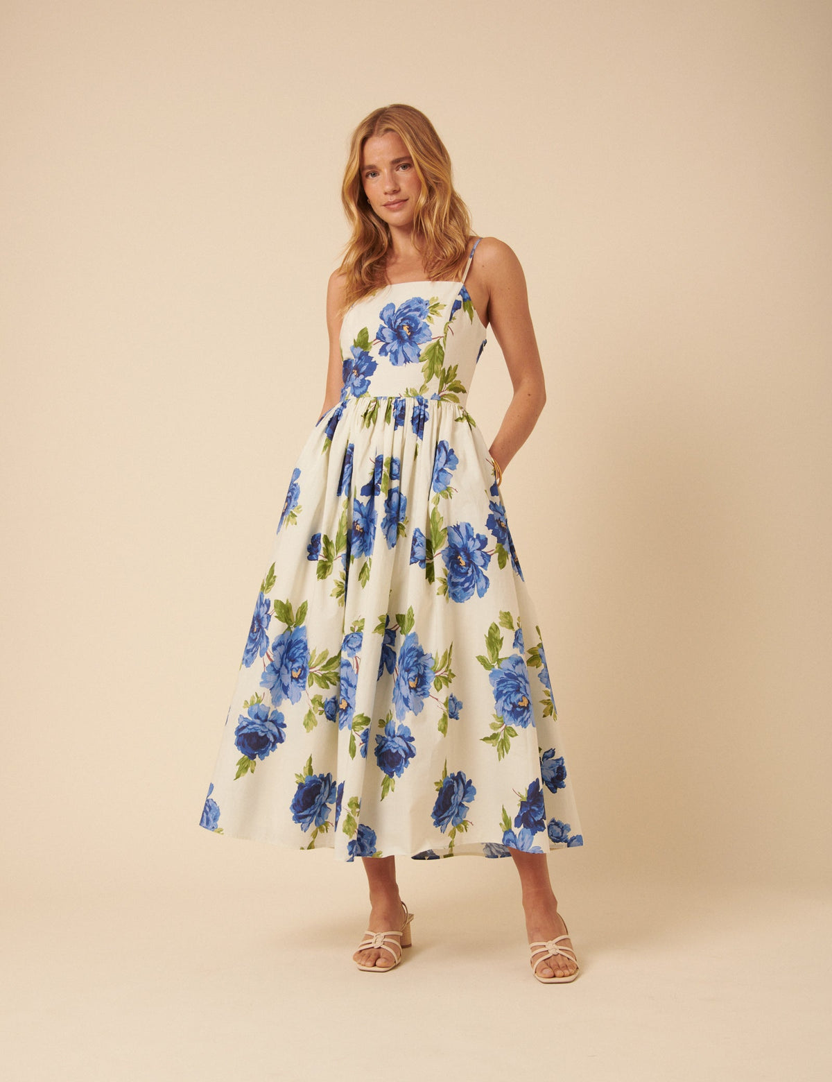Cream Floral Madeline Midi Dress