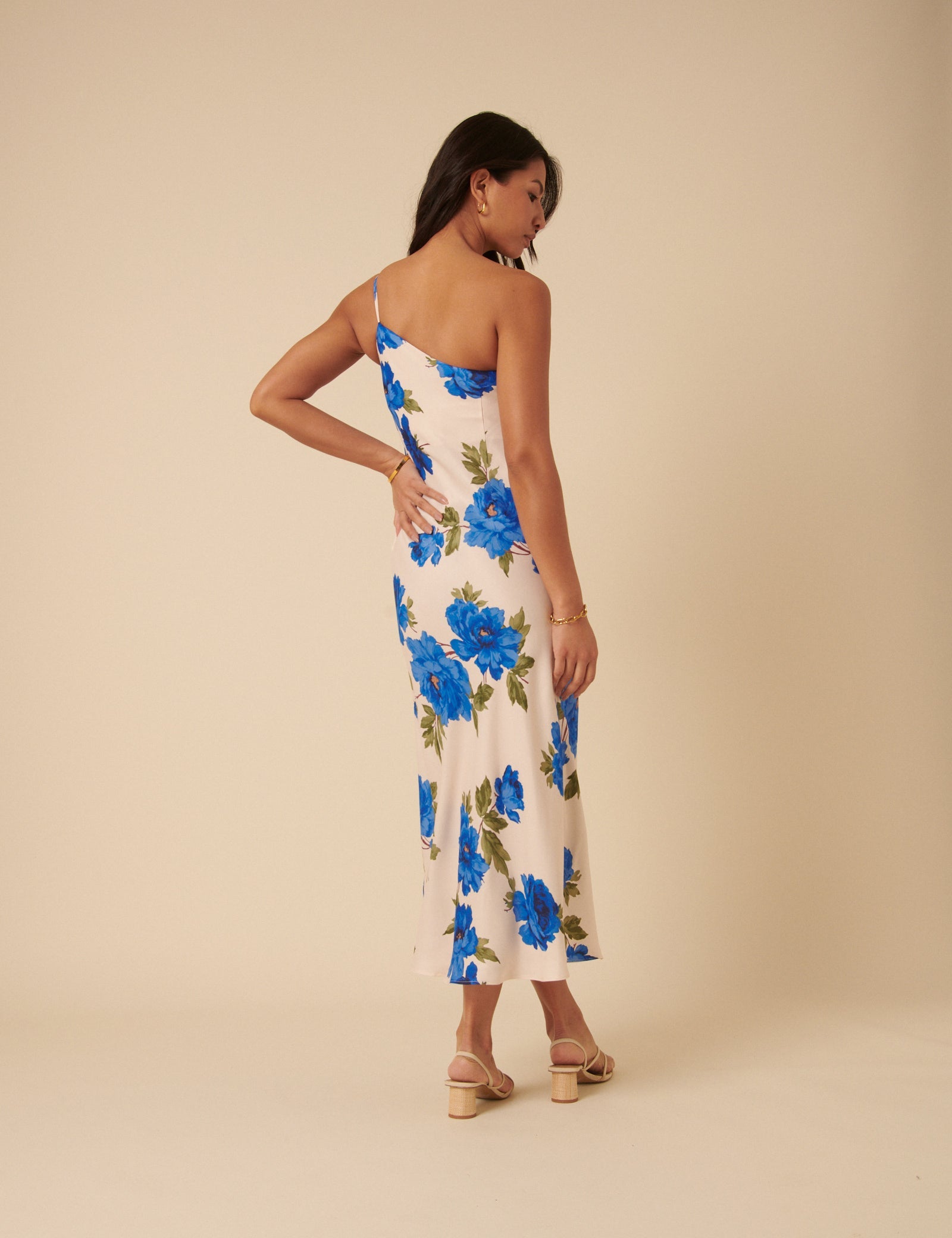 Cream One Shoulder Floral Ellis Midi Dress