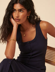 Navy Ribbed Scoop Neck Midi Dress