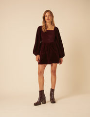 Burgundy Velvet Balloon Sleeve Jupiter Mini Dress