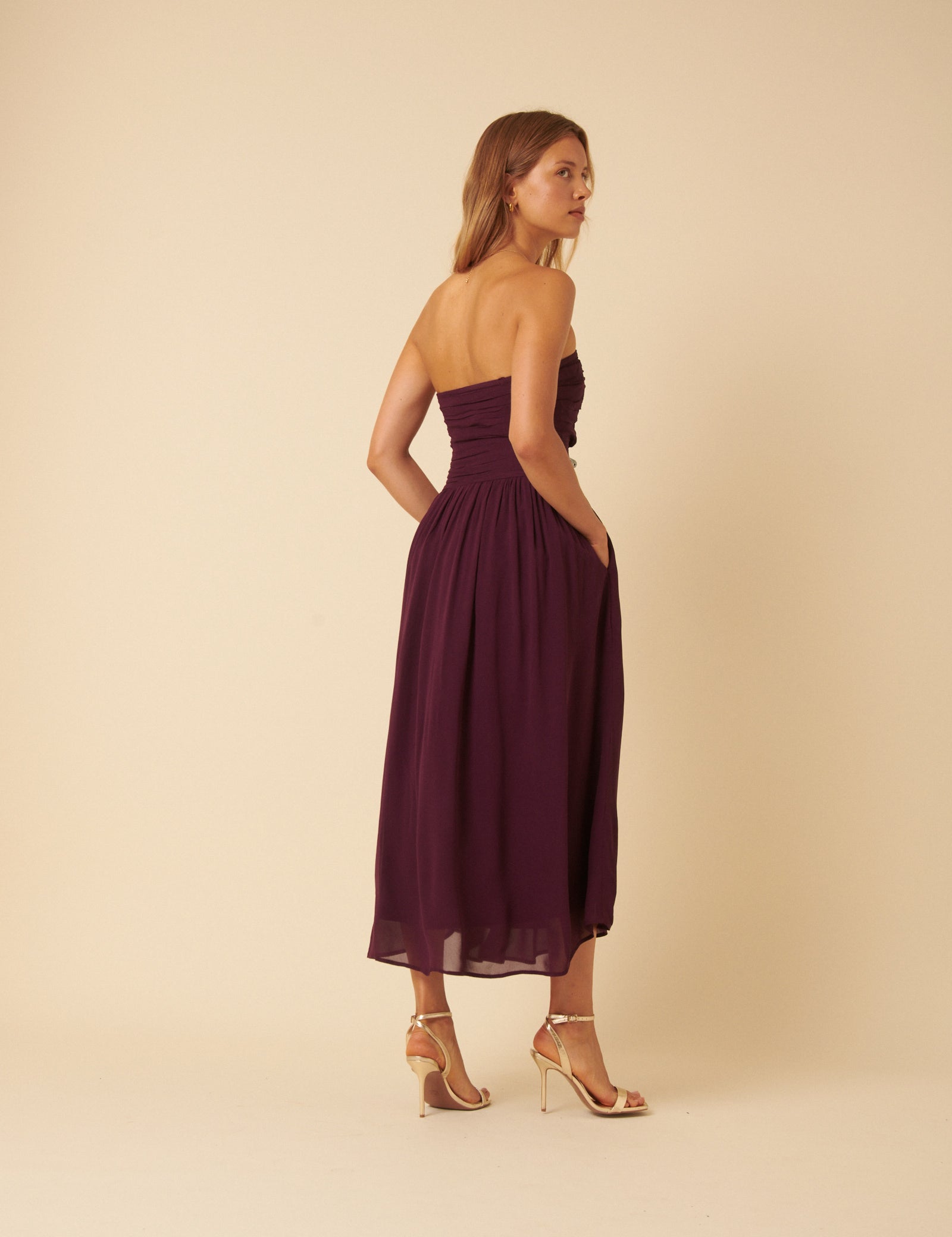 Burgundy Bandeau Felicty Midi Dress