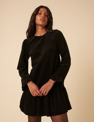 Black Cord Long Sleeve Tiana Mini Dress