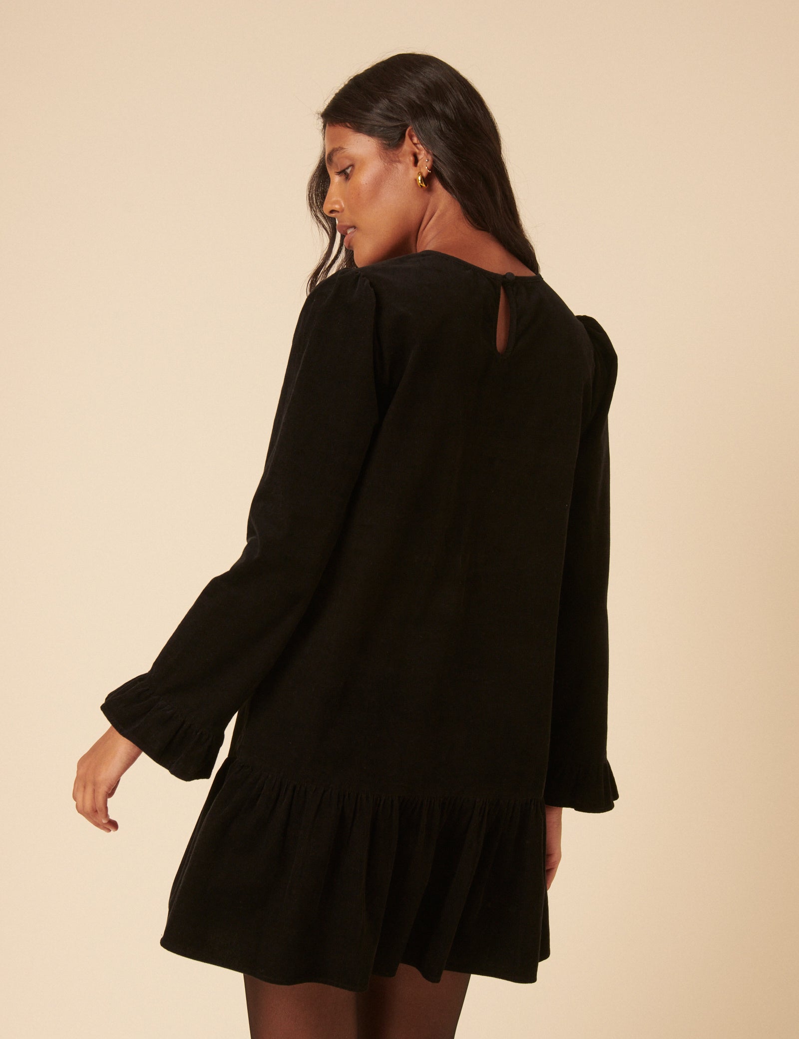 Black Cord Long Sleeve Tiana Mini Dress