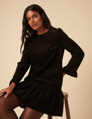 Black Cord Long Sleeve Tiana Mini Dress