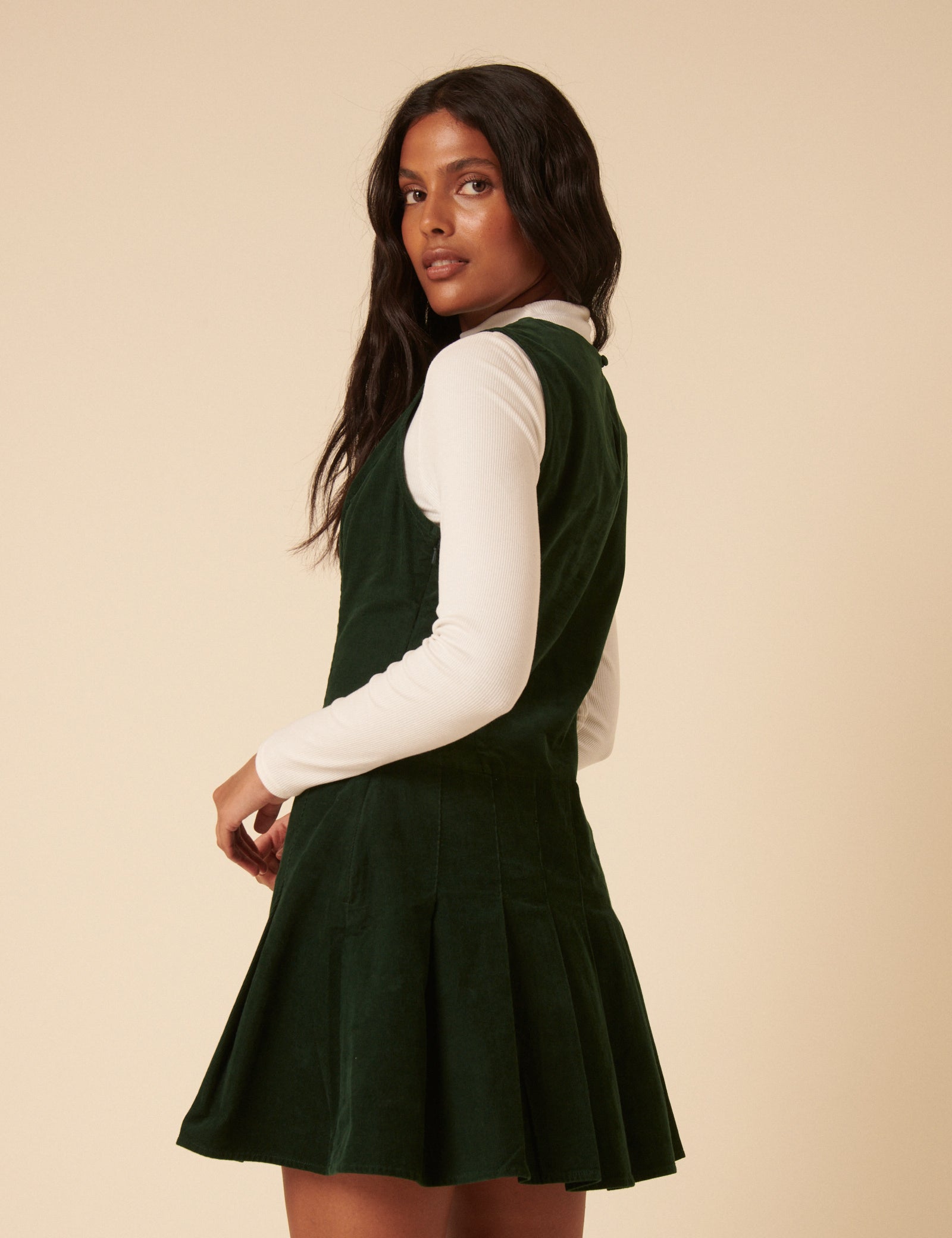 Forest Green Cord Merida Pinafore Mini Dress