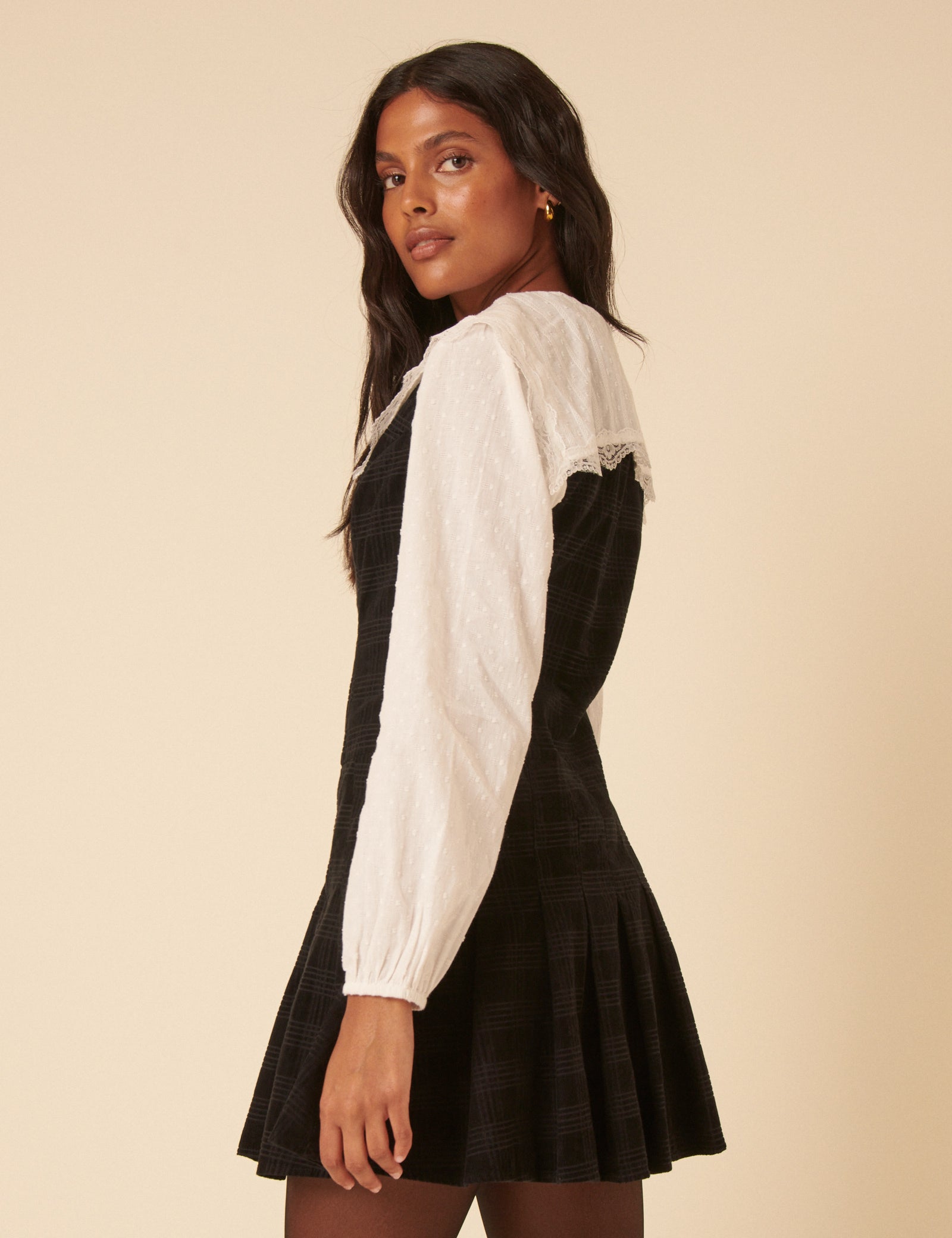 Black Check Cord Merida Pinafore Mini Dress