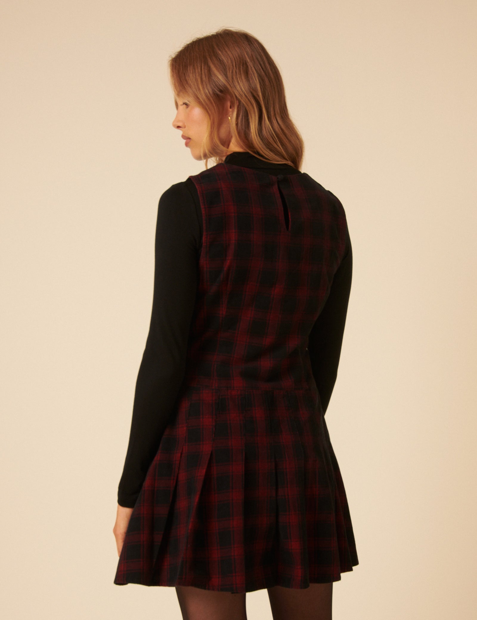 Red And Black Check Cord Merida Pinafore Mini Dress