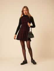 Red And Black Check Cord Merida Pinafore Mini Dress