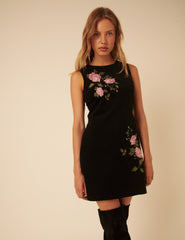 Black Floral Cord Kendall Mini Dress
