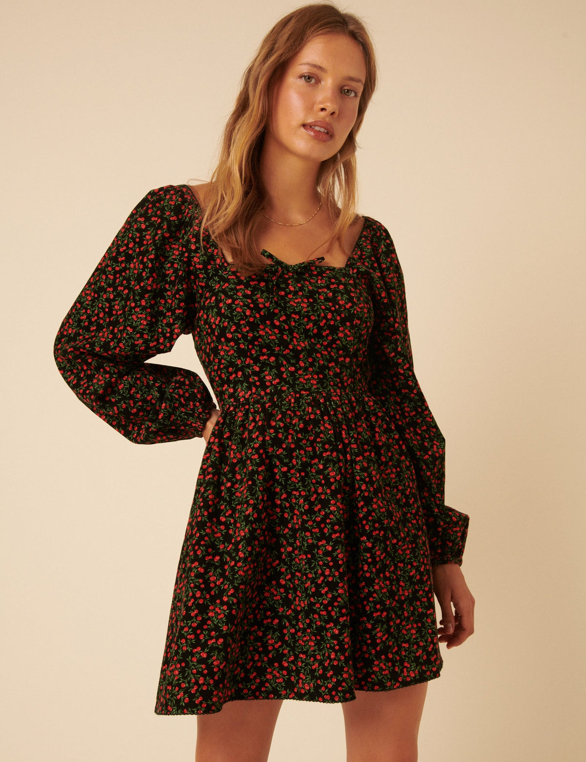 Black Cherry Print Raya Mini Dress