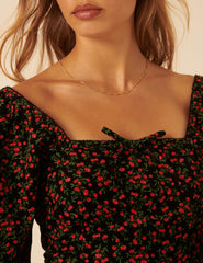 Black Cherry Print Raya Mini Dress