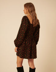 Black Cherry Print Raya Mini Dress