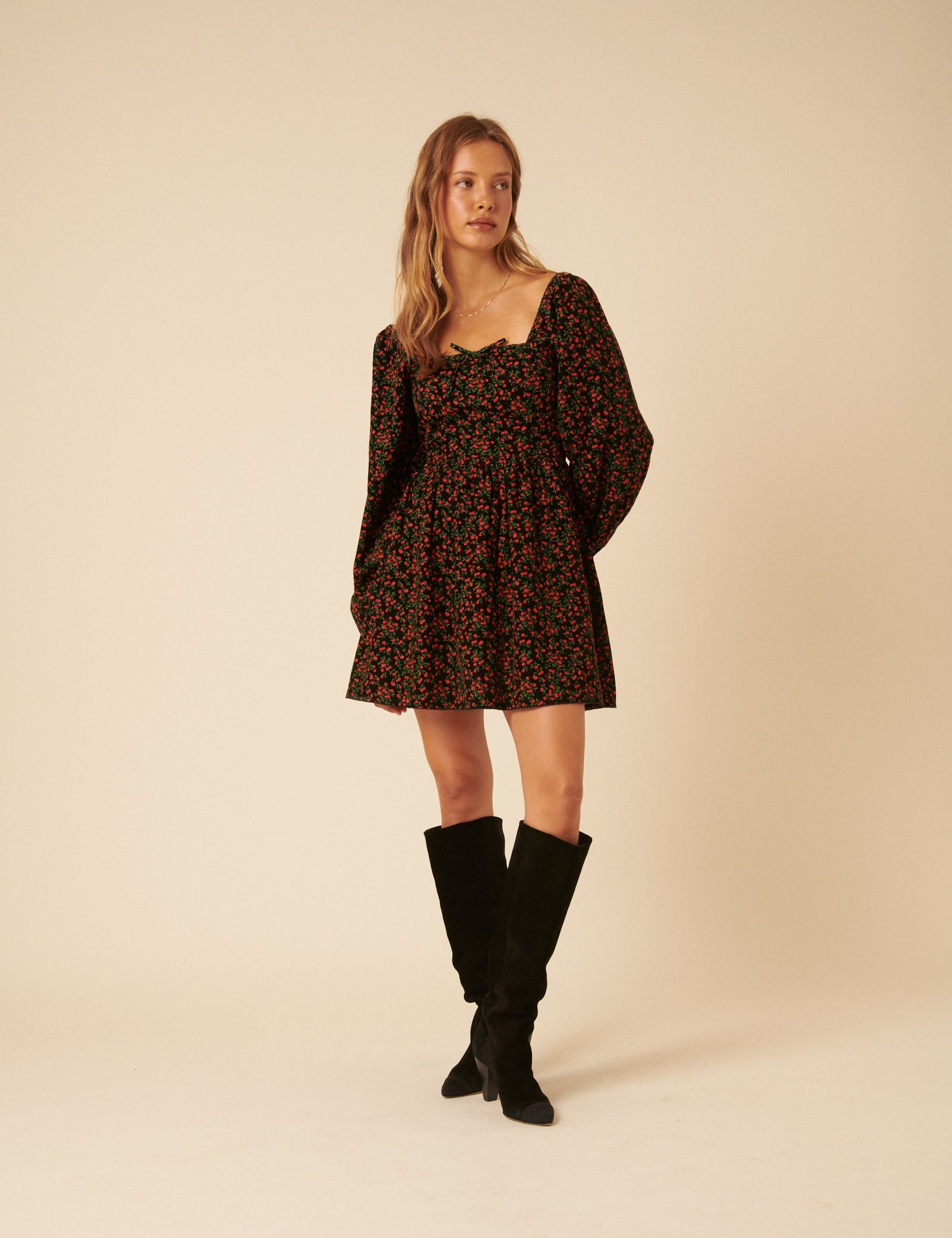 Black Cherry Print Raya Mini Dress