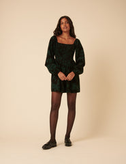 Green Floral Embroidered Long Sleeve Jupiter Mini Dress