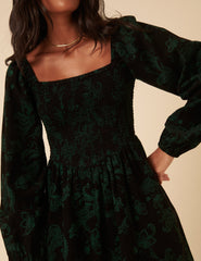 Green Floral Embroidered Long Sleeve Jupiter Mini Dress