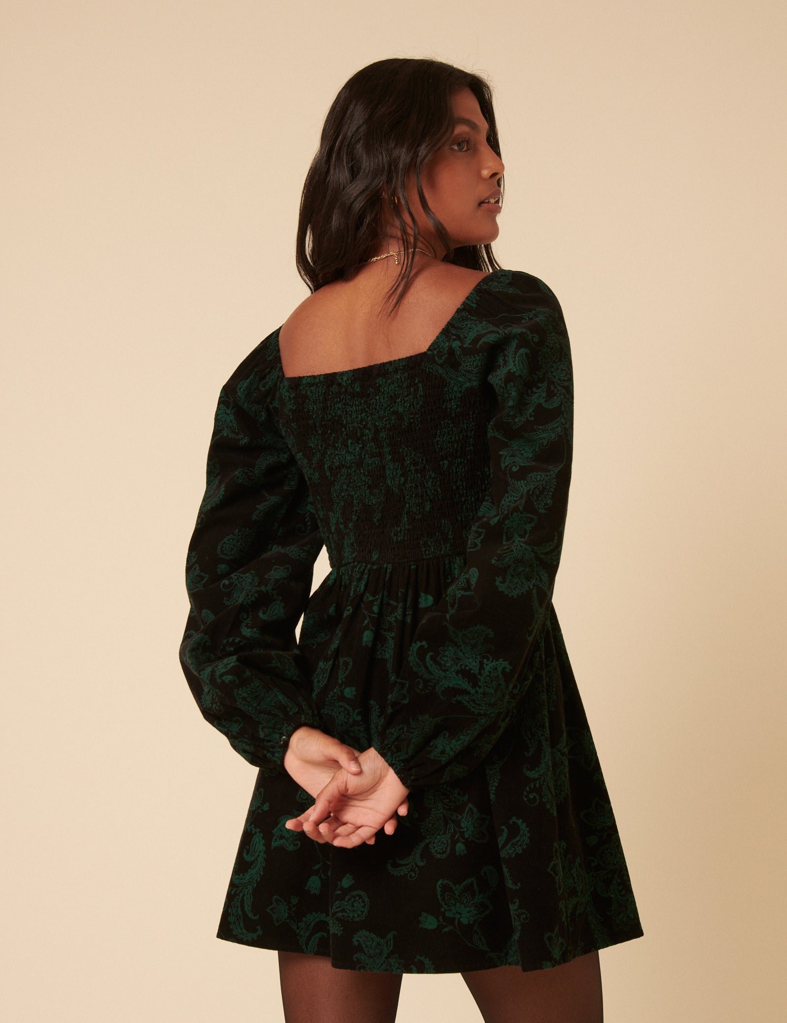 Green Floral Embroidered Long Sleeve Jupiter Mini Dress