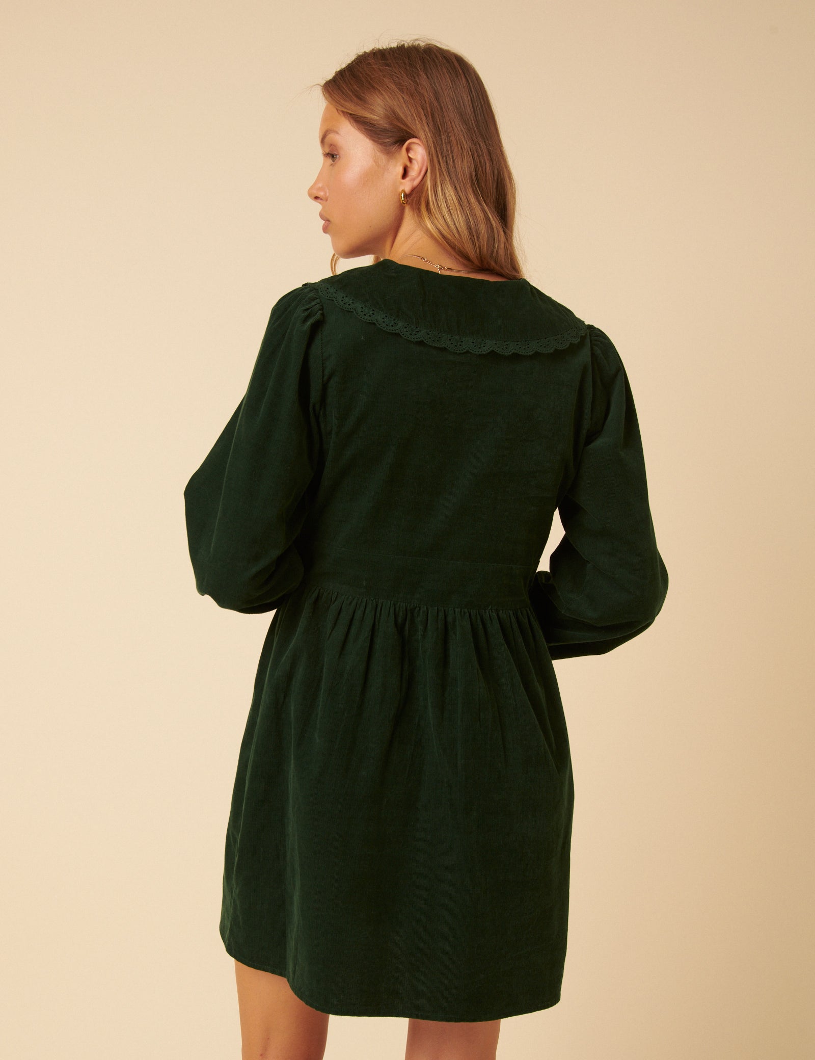 Green Cord Peter Pan Collar Meghan Mini Dress