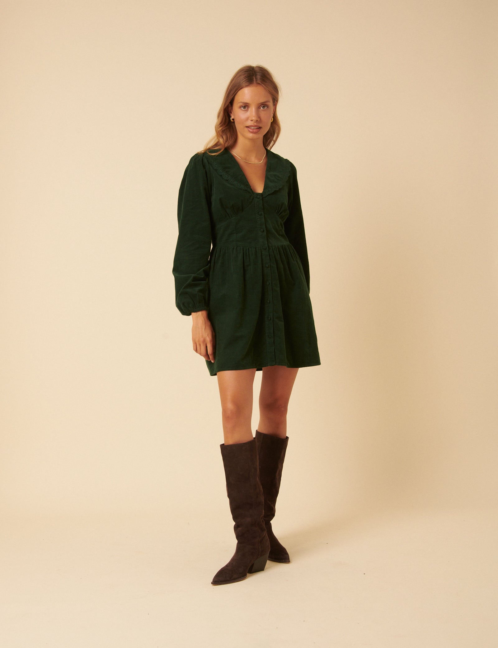 Green Cord Peter Pan Collar Meghan Mini Dress
